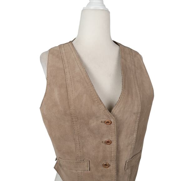 Vintage 70s Sears Jr Bazaar taupe tan suede leather vest M - Picture 2 of 5